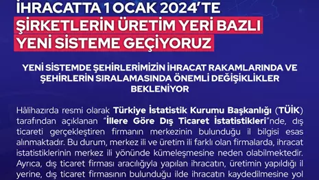 İHRACATTA 1 OCAK 2024’TE ŞIRKETLERIN ÜRETIM YERI BAZLI YENI SISTEME GEÇIYORUZ…