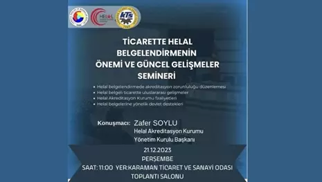  KTSO’DA “TİCARETTE HELAL BELGELENDİRMENİN ÖNEMİ VE GÜNCEL GELİŞMELER” KONULU SEMİNER DÜZENLENECEK