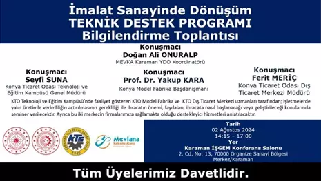 KTSO TARAFINDAN İMALAT SANAYİİNDE DÖNÜŞÜM TEKNİK DESTEK PROGRAMI BİLGİLENDİRME TOPLANTISI DÜZENLENECEK